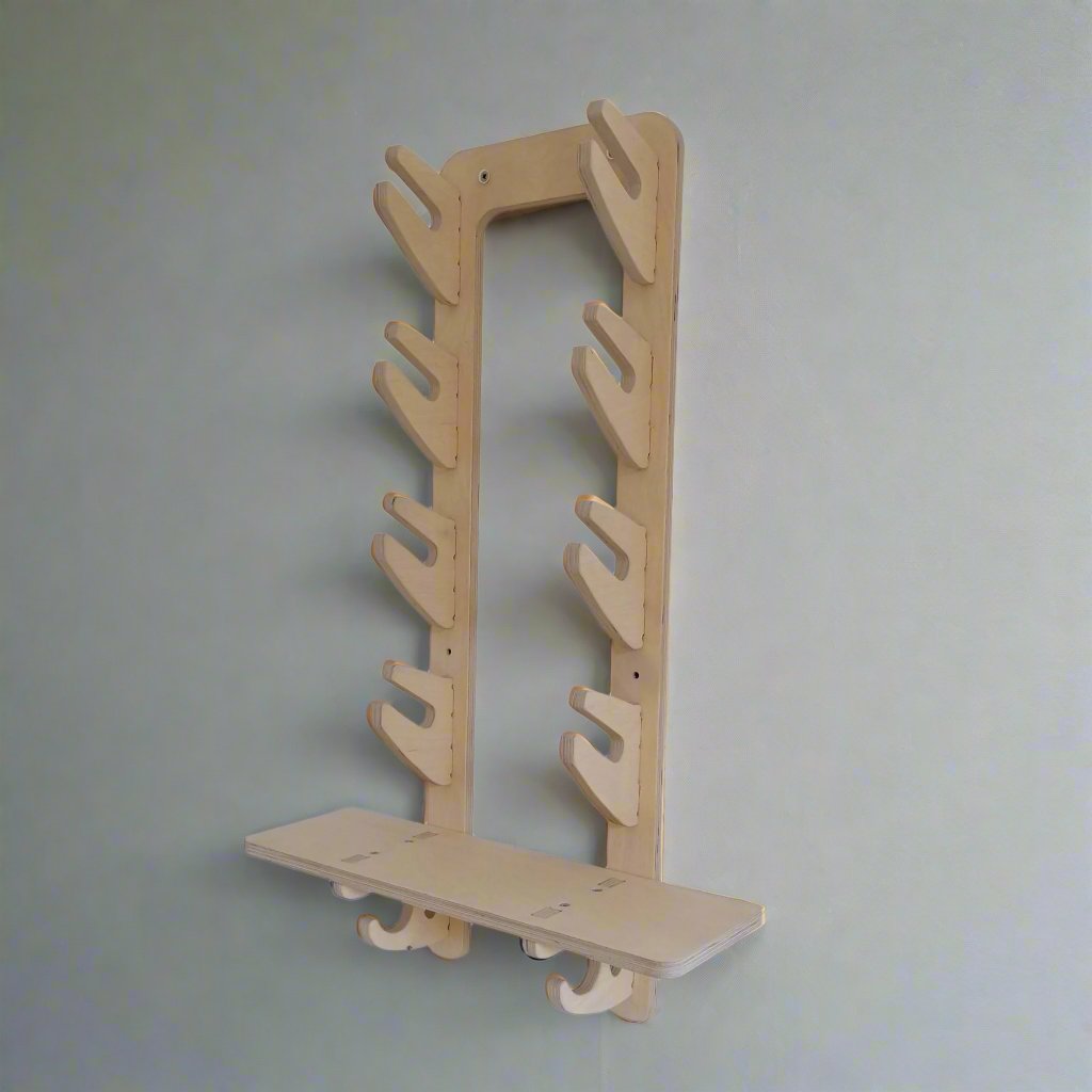 Skateboard Rack, V2 Four Hook with Shelf